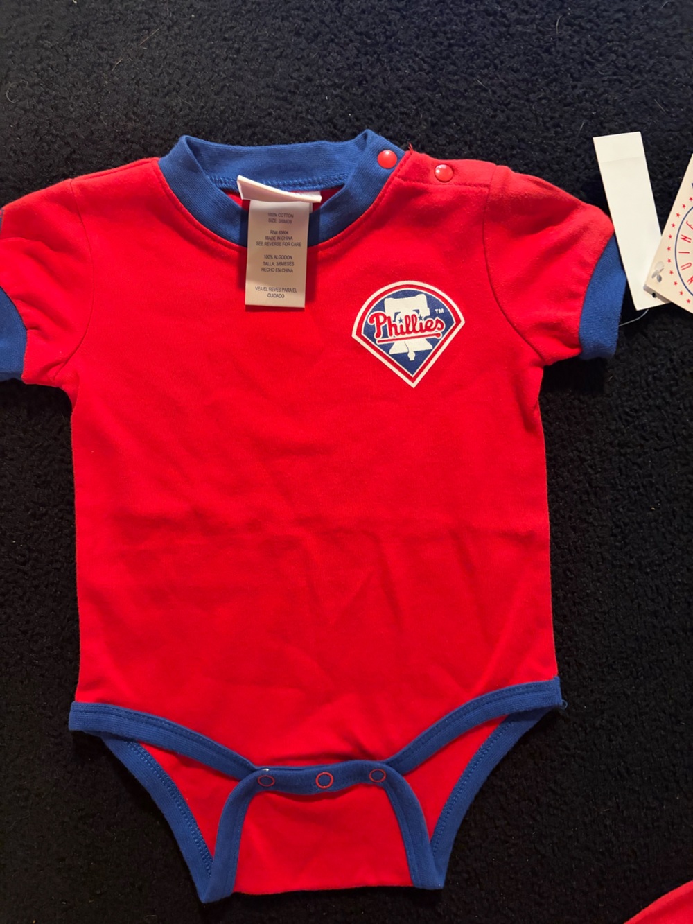 MLB Phillies Red and Blue Short Sleeve Baby Tee Bodysuit